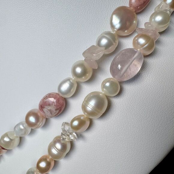 Vintage Honora 40" Pearl & Gemstone Necklace & Bracelet Set Pink Rhodochrosite - Picture 12 of 16